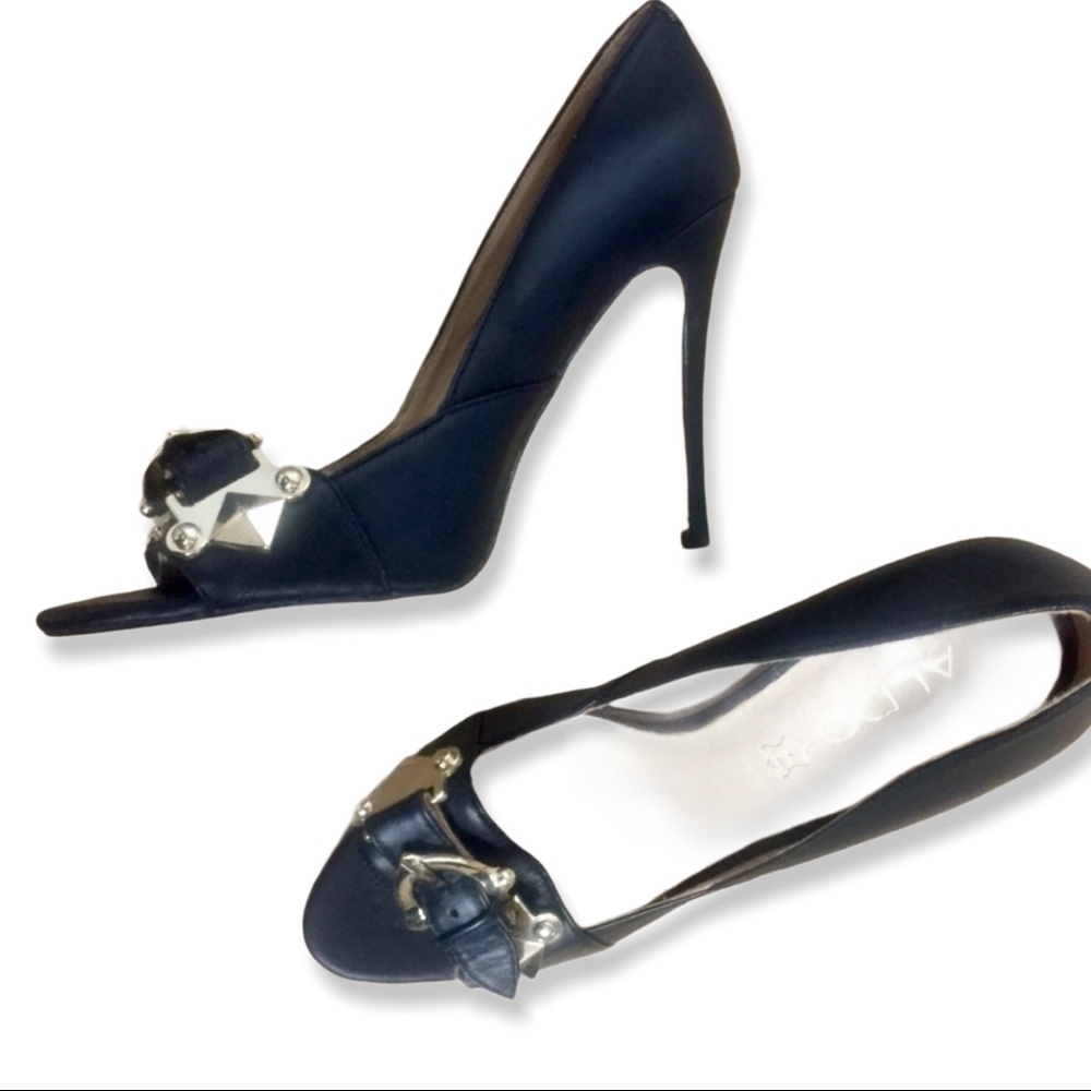Aldo black leather peep toe high heels 39